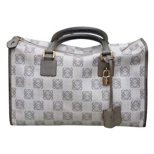 Vintage Loewe Anagram Canvas Leather Satchel w/ Lock & Key